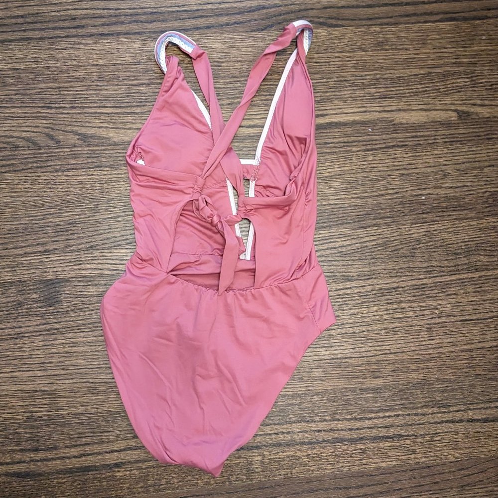 Dusty Pink Swimsuit with Plunging Neck Line - Picture 5 of 8